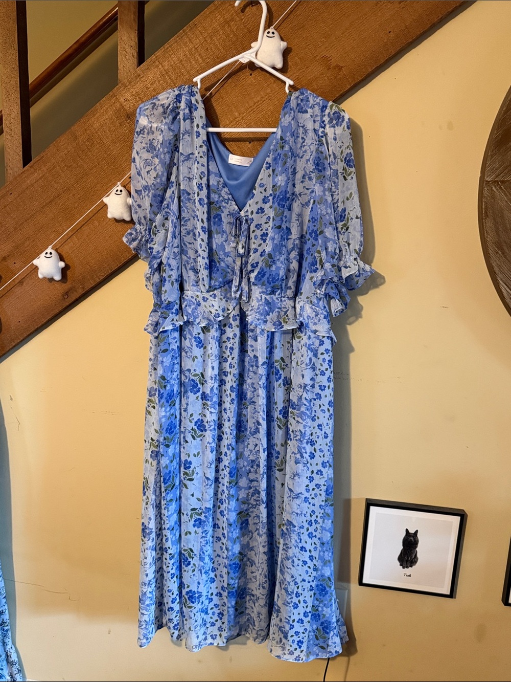 LC Lauren Conrad Blue Floral Tie-Front Midi Dress